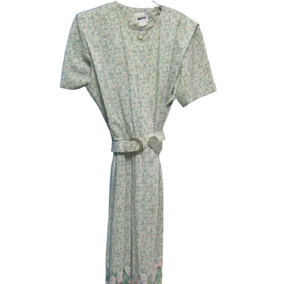 Vintage Leslie Fay floral dress with belt and shoulder pads - Picture 11 of 15